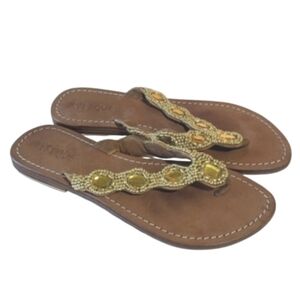 Euro Trip Mystique 8 Bohemian Leather Flip Flops Gold Beaded Handmade Sandals